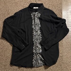 Black Embroidered Men's Casual Button Down Shirt